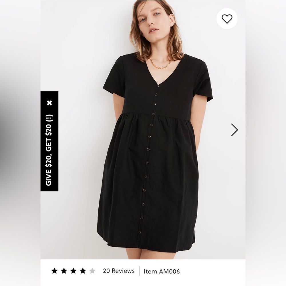 Madewell Linen-Blend Alexandra Button-Front Mini Dress in black.